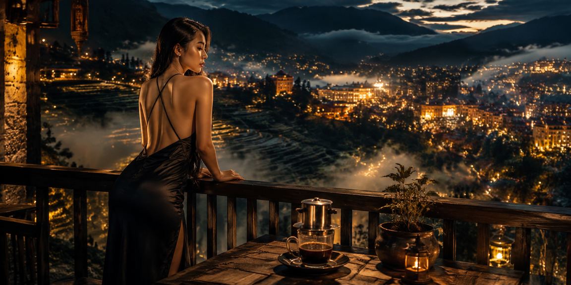 Người dùng tại Sapa truy cập ứng dụng cá cược trực tuyến trên điện thoại bên tách cà phê buổi sáng